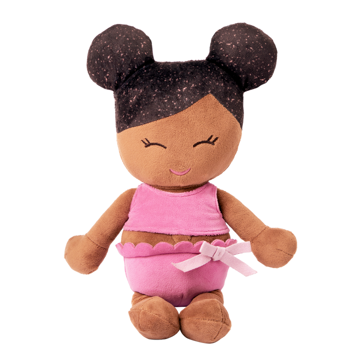 Plush Bath Doll - Dark Skin and Dark Hair - and a rubber ducky