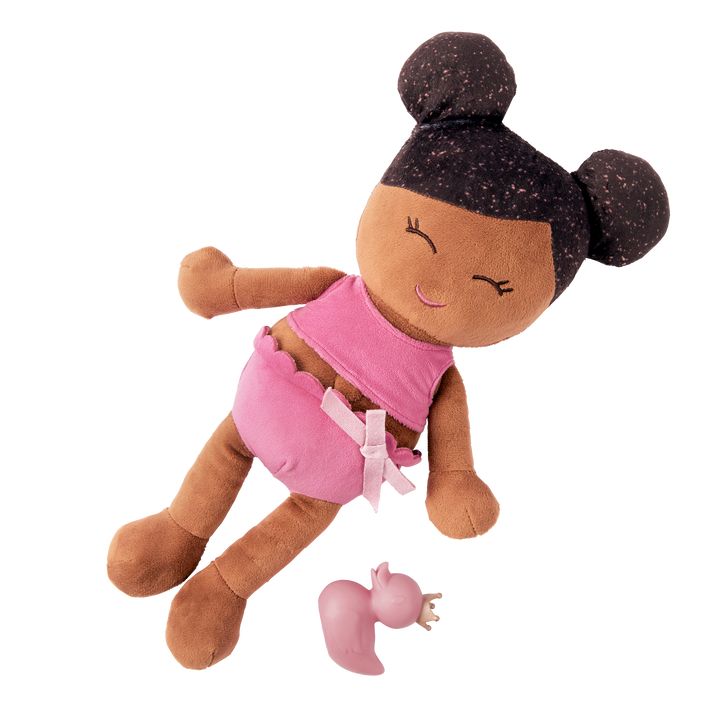 Plush Bath Doll - Dark Skin and Dark Hair - and a rubber ducky