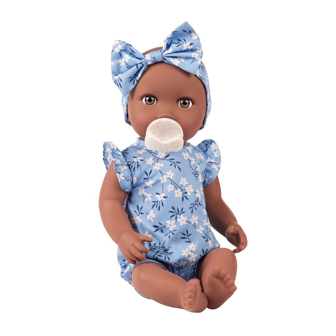 14" Soft Baby Doll w/Floral Onesie, Headband and Soother