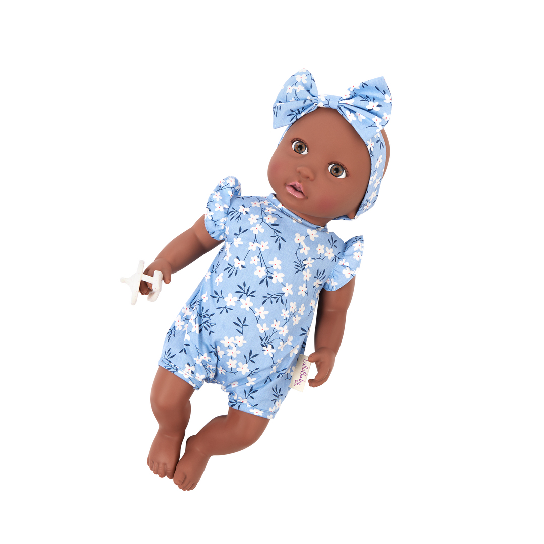 14" Soft Baby Doll w/Floral Onesie, Headband and Soother