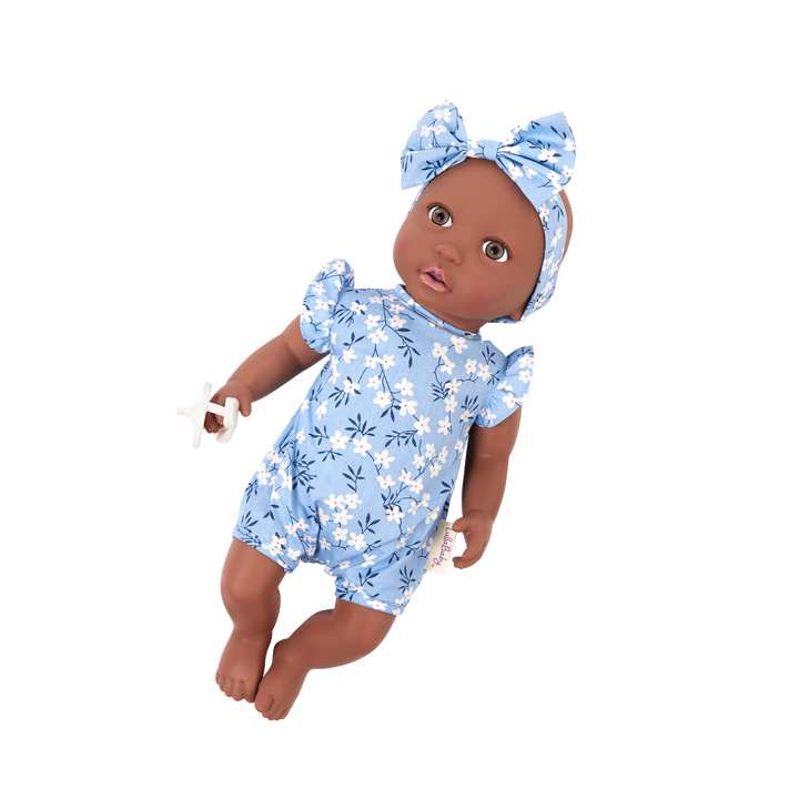 14" Soft Baby Doll w/Floral Onesie, Headband and Soother