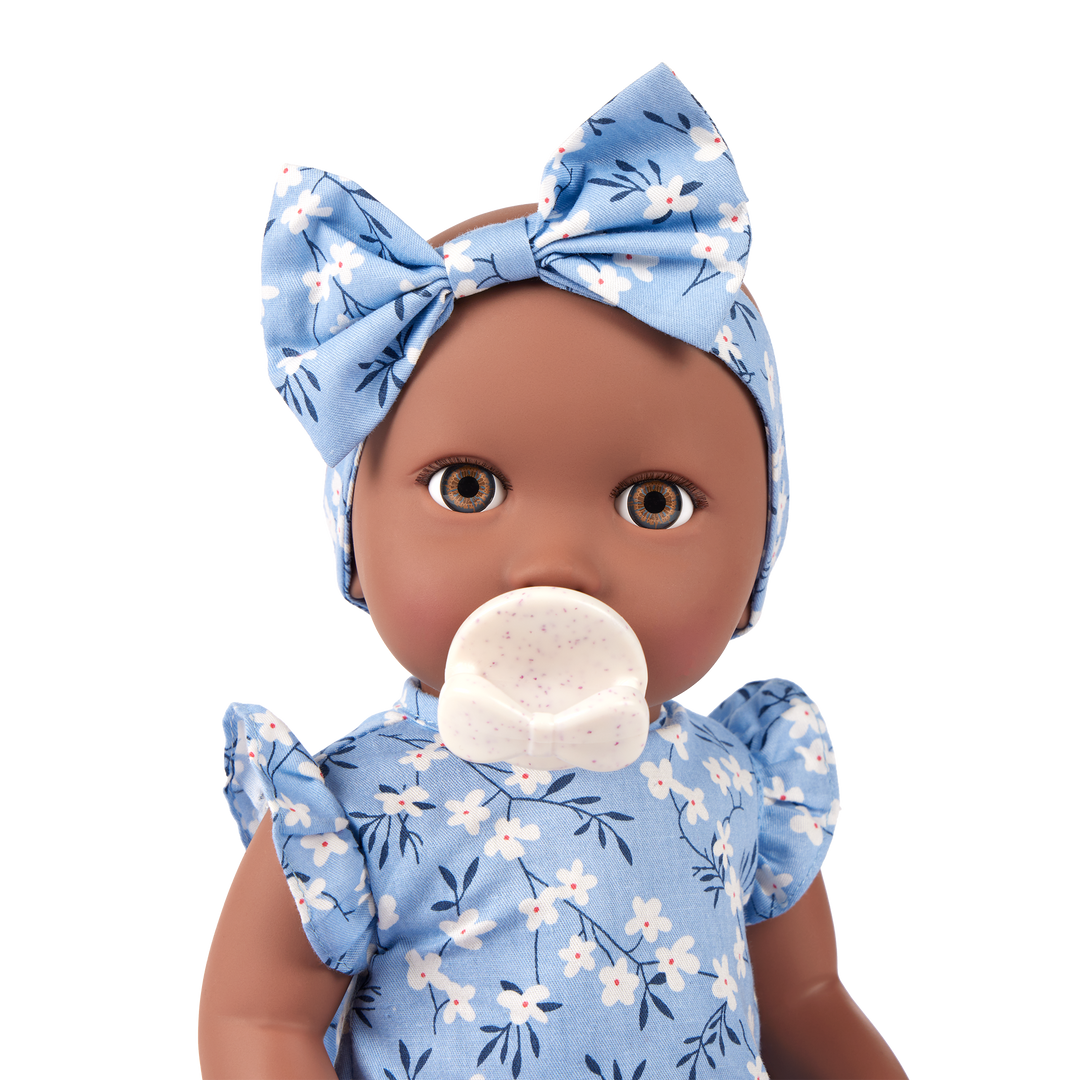 14" Soft Baby Doll w/Floral Onesie, Headband and Soother