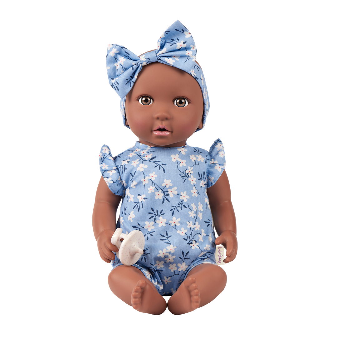 14" Soft Baby Doll w/Floral Onesie, Headband and Soother