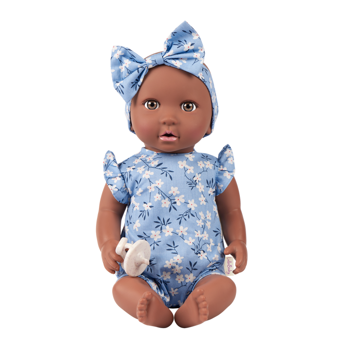 14" Soft Baby Doll w/Floral Onesie, Headband and Soother