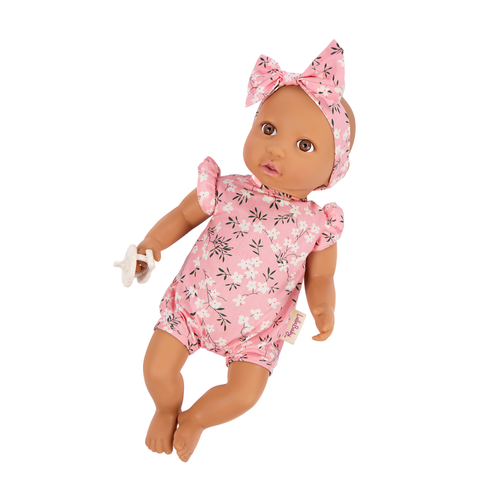 14" Soft Baby Doll w/Floral Onesie, Headband and a Soother