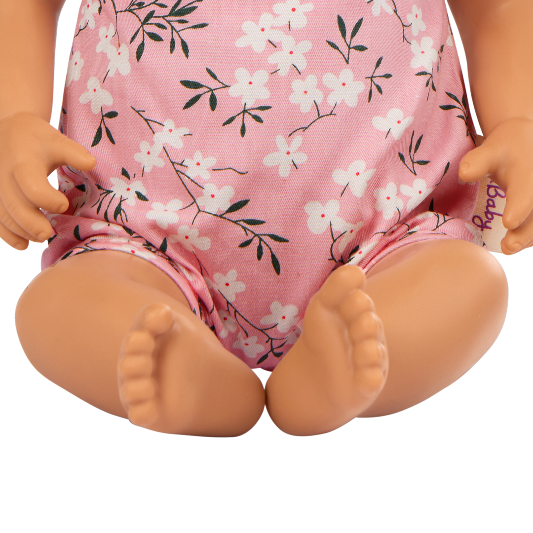 14" Soft Baby Doll w/Floral Onesie, Headband and a Soother