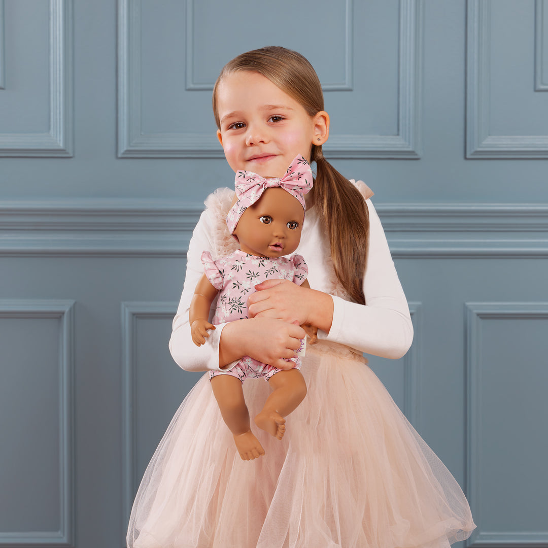 14" Soft Baby Doll w/Floral Onesie, Headband and a Soother