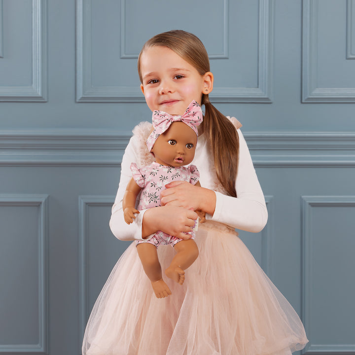 14" Soft Baby Doll w/Floral Onesie, Headband and a Soother