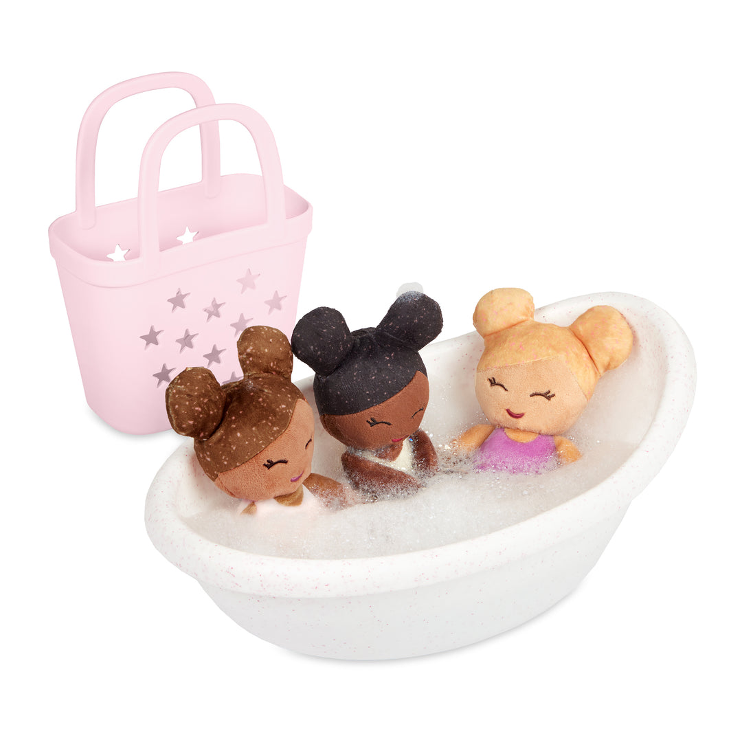 Baby Bath Dolls in a Pink Basket Playset