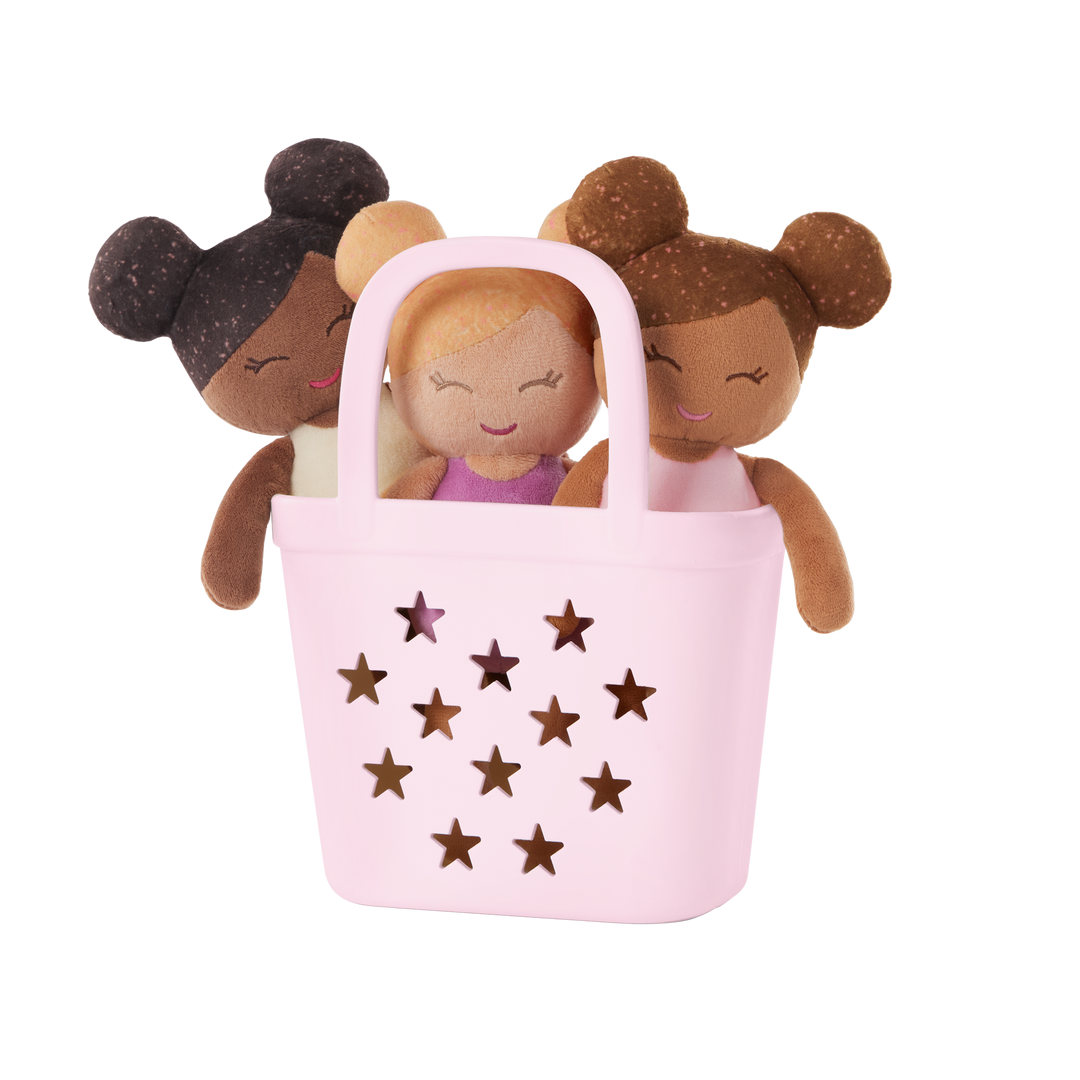 Baby Bath Dolls in a Pink Basket Playset